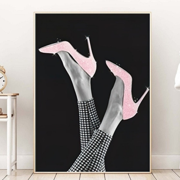 Pink glitter Art Print  Color Pop Art Bathroom Wall Decor Set unframed (6) - Picture 2 of 7